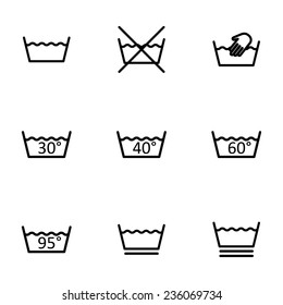 Vector black washing signs icon set on white background