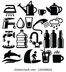 vector black water icon set on white