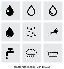 Vector black water icon set on grey background