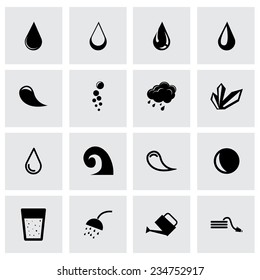 Vector black water icon set on grey background.