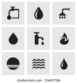 Vector black water icons set on grey background