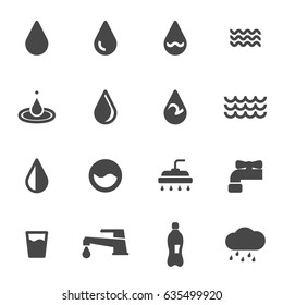 Vector black water icons set on white background