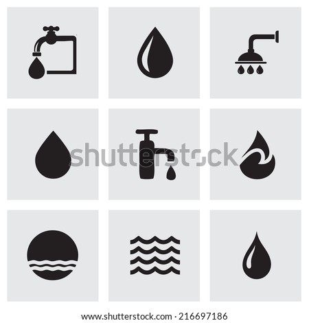 Vector black water icons set on grey background