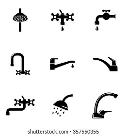 Vector black water tap icon set.