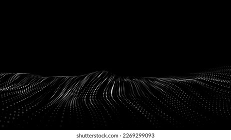 Vektorschwarze Welle mit Bewegungspunkten. Abstrakter digitaler Hintergrund. Konzept der Verbindung Big Data. Futuristische Technologie im Hintergrund.