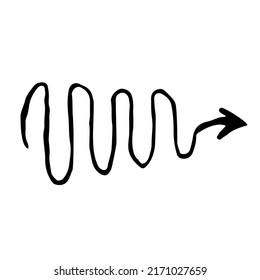 Vector black wavy arrow doodle style isolated on white background