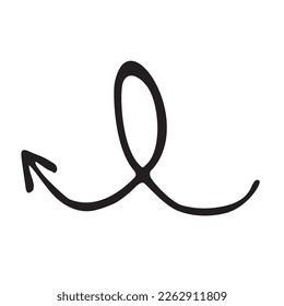 Estilo de doodle de flecha ondulada negra vectorial aislado en fondo blanco. Ilustración dibujada a mano del puntero izquierdo