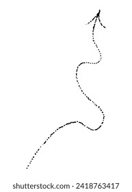 Estilo de doodle de flecha ondulada negra vectorial aislado en fondo blanco. Ilustración dibujada a mano derecha, tatuaje, pegatina para diseño y decoración, puntos negros sobre fondo blanco