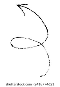 Estilo de doodle de flecha ondulada negra vectorial aislado en fondo blanco. Ilustración dibujada a mano derecha, tatuaje, pegatina para diseño y decoración, puntos negros sobre fondo blanco