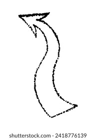 Vector black wavy arrow doodle style isolated on white background. Right pointer hand drawn illustration dotwork, tattoo, sticker for design and decoration, black dots on a white background