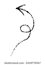 Vector black wavy arrow doodle style isolated on white background. Right pointer hand drawn illustration dotwork, tattoo, sticker for design and decoration, black dots on a white background