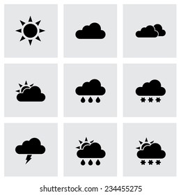 Vector black weather icon set on grey background