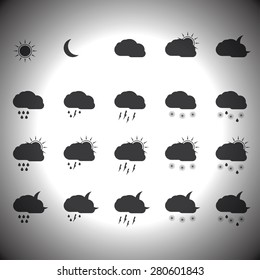 Vector black Weather Icon set grey background