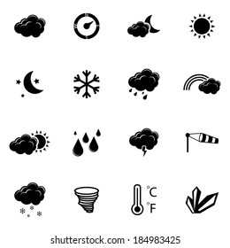 vector black weather icons set on white background