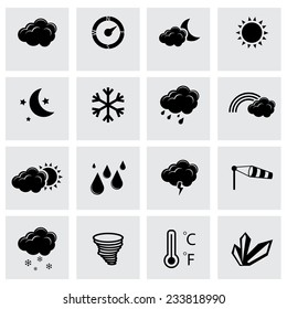Vector black weather icons set on grey background