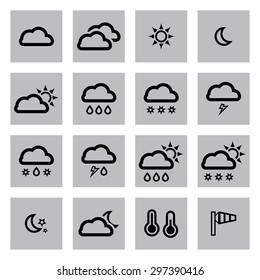 Vector black weather icons set on grey background