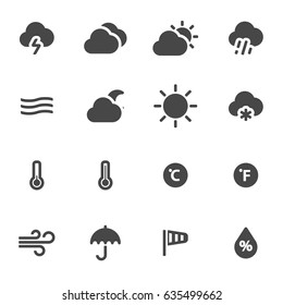 Vector black weather icons set on white background