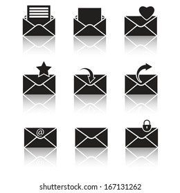 vector black web icons set on gray