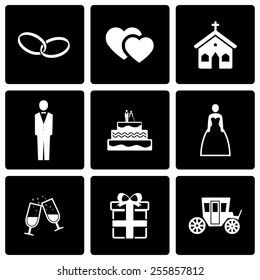 Vector black wedding icon set. 