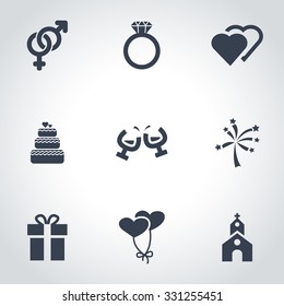 Vector Black Wedding Icon Set. 