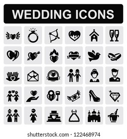 vector black wedding icons set on gray