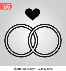 Vector black wedding rings icon on white background