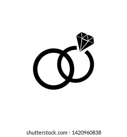 Vector black wedding rings icon on white background - Vector