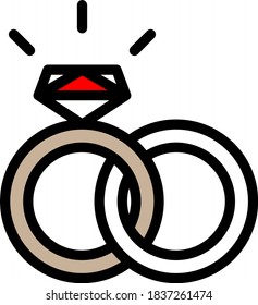Icono de anillos de boda negros vectoriales en fondo blanco