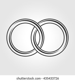 Vector black wedding rings icon on white background.