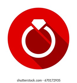Vector black wedding rings icon isolated on red background with long shadow. flat icon