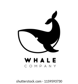 Vector black whale logo isolated on white background.