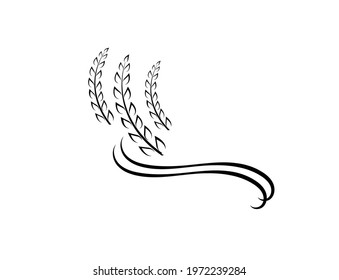 Vector black wheat silhouettes and swirls, line art, logo template, organic bakery, sign template.