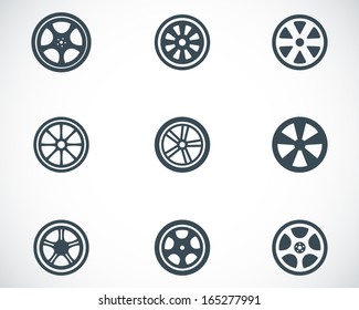 Vector black wheel disks icons set