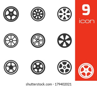 Vector black wheel disks icons set on white background