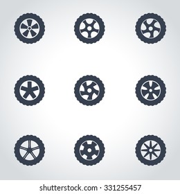 Vector black wheel icon set. 