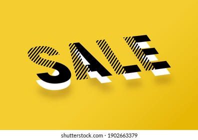 Vector black and white 3D effect sale typography design on a yellow background.