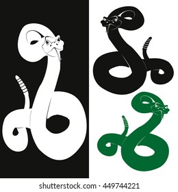 Vector. Black and white abd green snake.