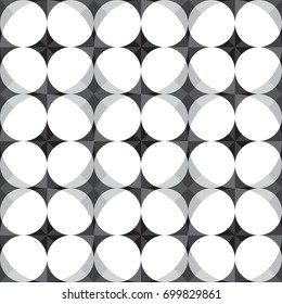 vector black and white abstarct geometric seamless pattern with circles and convave rhombus