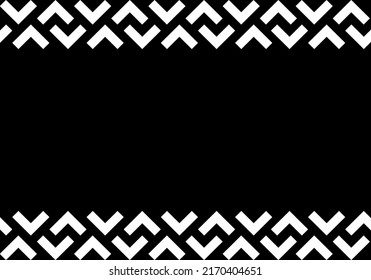 Vector. Black and white abstract ethnic background. Pattern of angle brackets. Frame with copy space for text. Background design for advertising and typographic products.