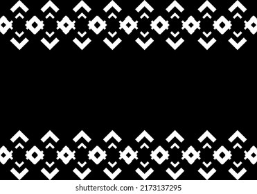 Vektorgrafik. Schwarz-Weiß-abstrakter ethnischer Hintergrund. Muster der Winkelklammern. Rahmen mit Kopienraum für Text. Hintergrunddesign für Werbung und typografische Produkte.