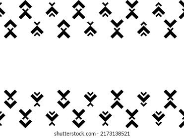 Vector. Black and white abstract ethnic background. Pattern of angle brackets. Frame with copy space for text. Background design for advertising and typographic products.