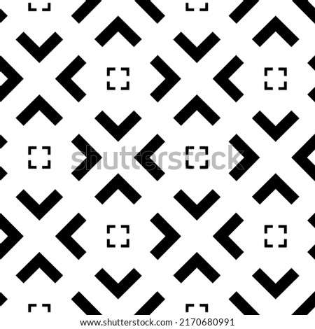 Vector. Black and white abstract ethnic seamless pattern. Background of angle brackets. Mosaic. Design of packaging paper, textile printing, web design, cover, advertising and typographic products.