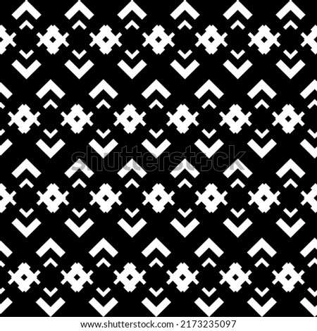 Vector. Black and white abstract ethnic seamless pattern. Background of angle brackets. Mosaic. Design of packaging paper, textile printing, web design, cover, advertising and typographic products.