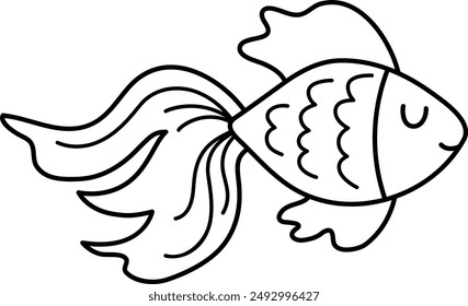 Vector black and white abstract fish icon. Under the sea line illustration or coloring page with cute funny creature. Ocean animal clipart. Cartoon underwater or marine clip art for children
