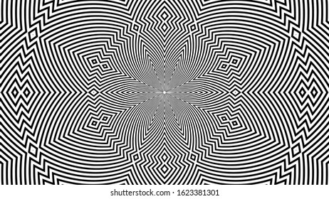 Vector - Black and white abstract flower background.Bursting,Radial,radiating pattern.Optical illusion.
