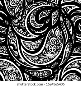 Vector Black and White Abstract Flower Seamless Pattern