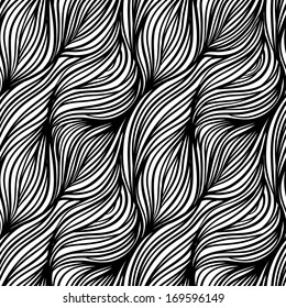Patrón abstracto de vectores en blanco y negro dibujado a mano con ondas y nubes