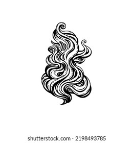 Vector black and white abstract hand-drawn ornate cloud. Tattoo style. Vector illustration in outlines isolated on white. 