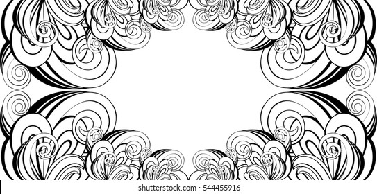 vector black and white abstract hand-drawn waves texture,frame