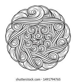 Vector black and white abstract mandala wave motif